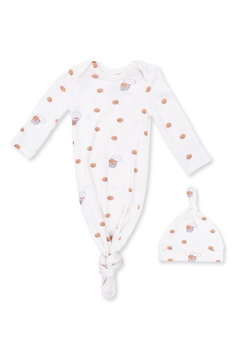 Basketball Print Knotted Gown & Beanie Set