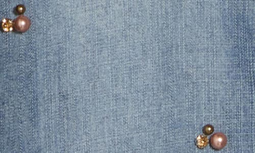 Democracy Beaded Front Chambray Button-up Shirt In Light Blue