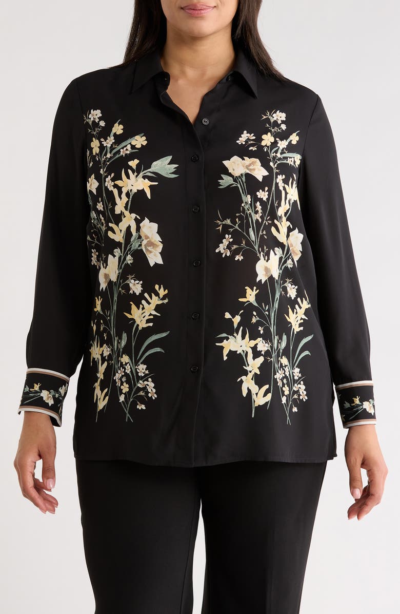 Anne Klein Floral Button-Up Shirt, Main, color, Anne Black Multi