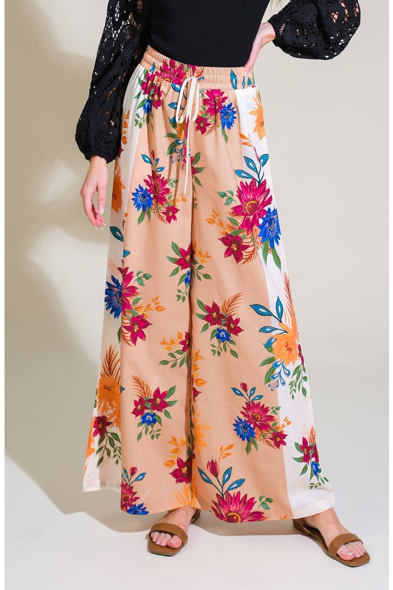 Floral Wide Leg Drawstring Pants, Alternate, color, IVORY TAUPE