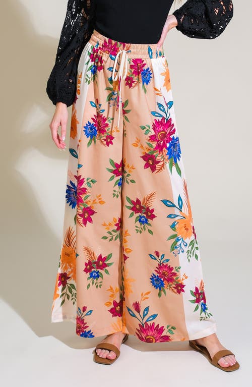 Flying Tomato Floral Wide Leg Drawstring Pants In Brown