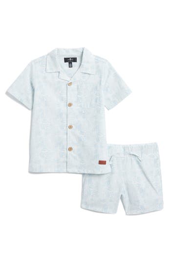 7 FOR ALL MANKIND 7 FOR ALL MANKIND KIDS' COTTON & LINEN SHIRT & SHORTS SET 