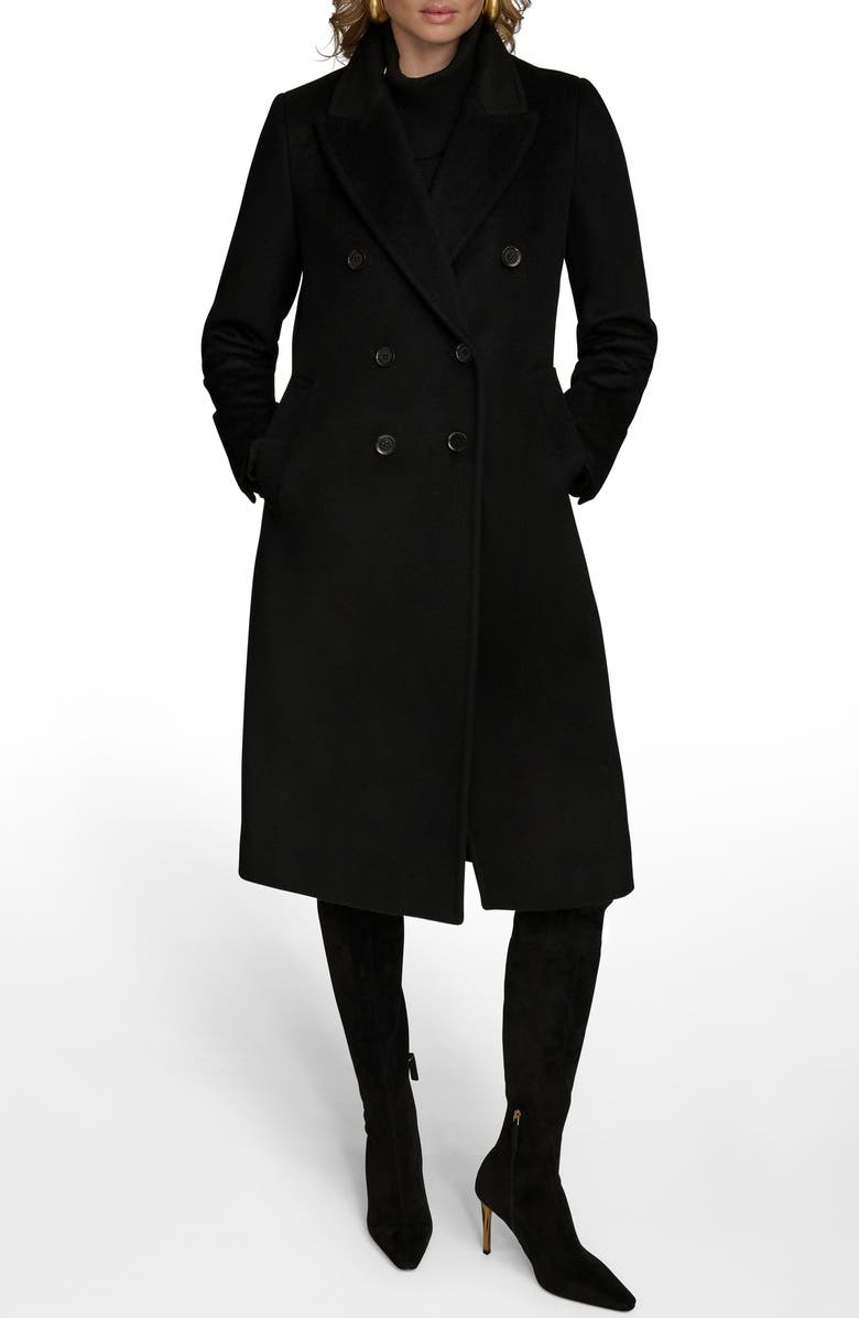 Donna Karan New York Tailored Double Breasted Wool Blend Coat, Main, color, Black