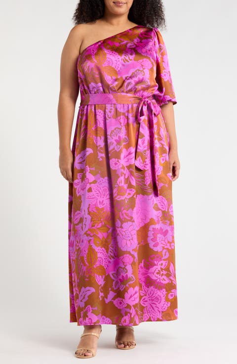 Lorian Floral Print One-Shoulder Maxi Dress (Plus)