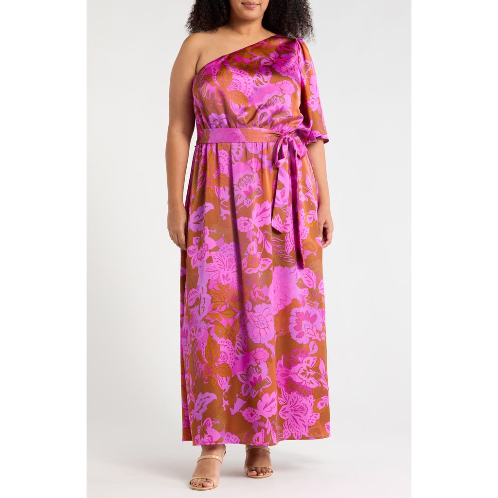 Sugarlips Lorian Floral Print One-shoulder Maxi Dress In Pink