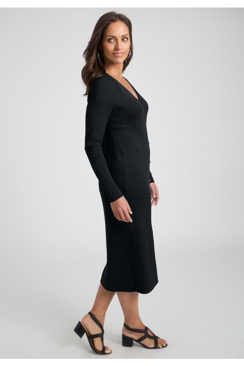 Button Front Midi Dress, Alternate, color, BLACK
