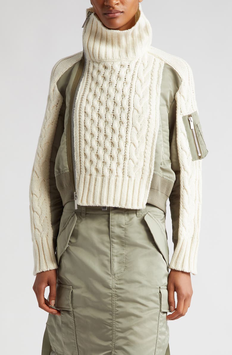 Sacai Nylon Twill & Wool Blend Knit Blouson Jacket, Main, color, 