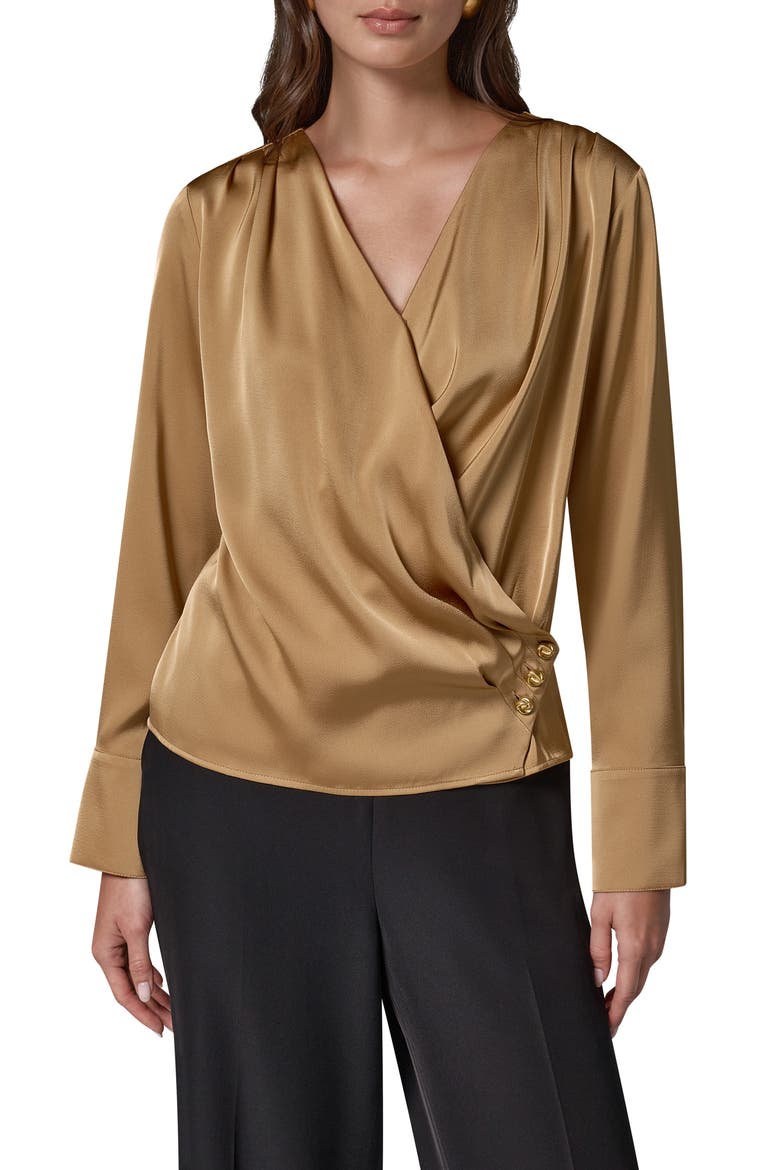 Faux Wrap Long Sleeve Top, Main, color, GOLD