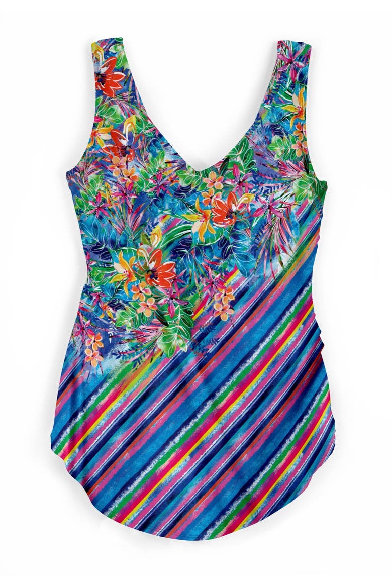 Sarong V Neck Tummy Control One Piece Swimsuit, Alternate, color, RAINBOW PARADISE