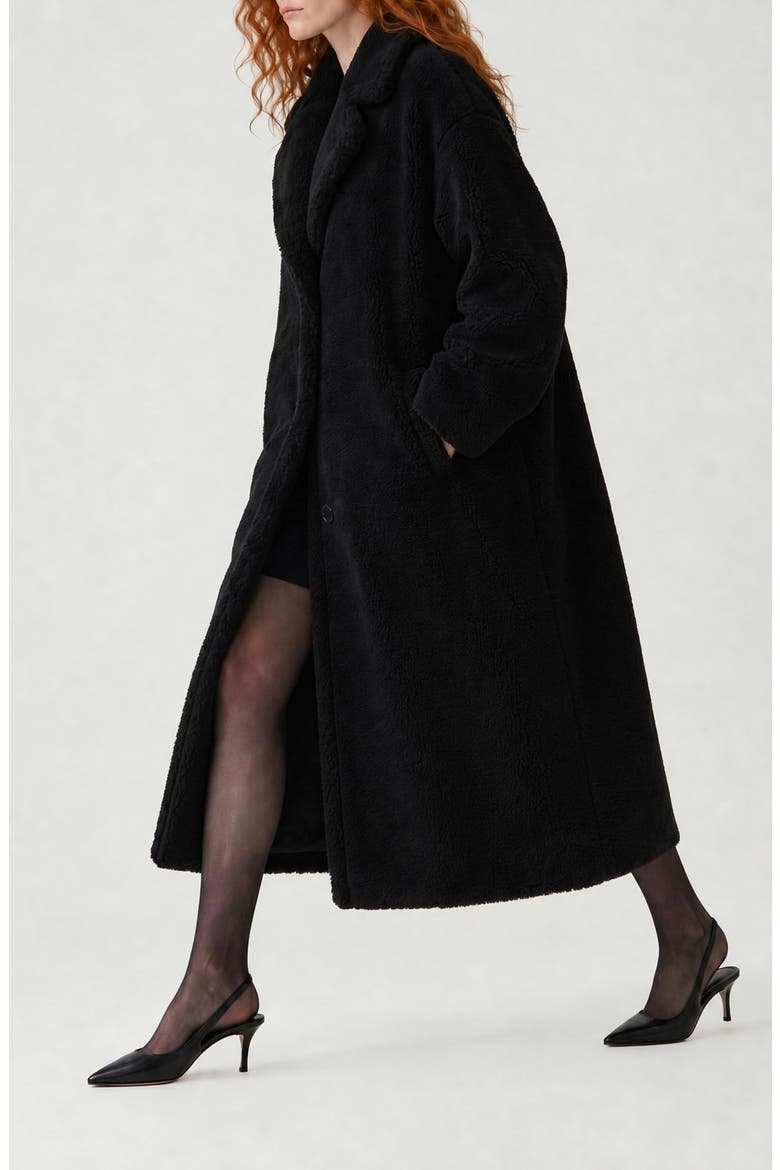 Elise Faux Fur Longline Coat, Alternate, color, BLACK