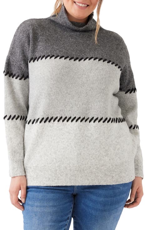 Contrast Stitch Mock Neck Sweater