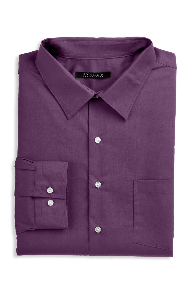Synrgy by DXL Big & Tall Performance Solid Dress Shirt, Main, color, Italian Plum