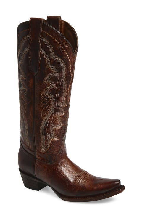 Contrast Embroidery Tall Western Boot (Women)