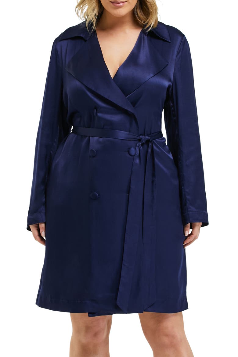 Samantha Satin Trench Coat, Main, color, INK