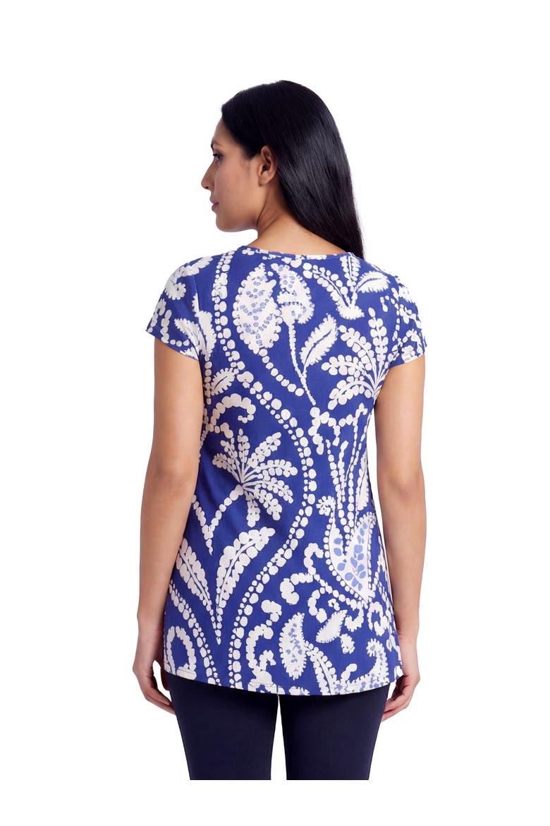 Maternity Basic Paisley Print V-Neck Short Sleeve Flared Tunic Top, Alternate, color, Blue Multi