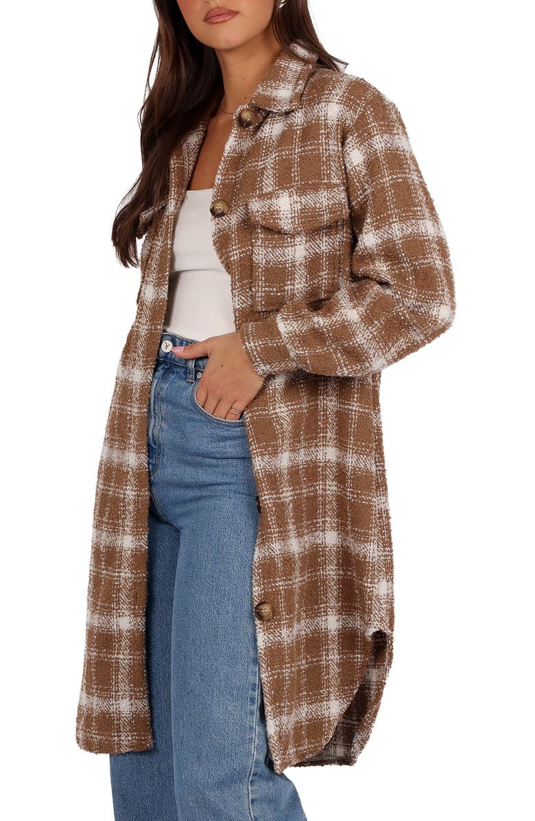 Petal & Pup Dion Plaid Longline Shacket, Alternate, color, Tan/ White