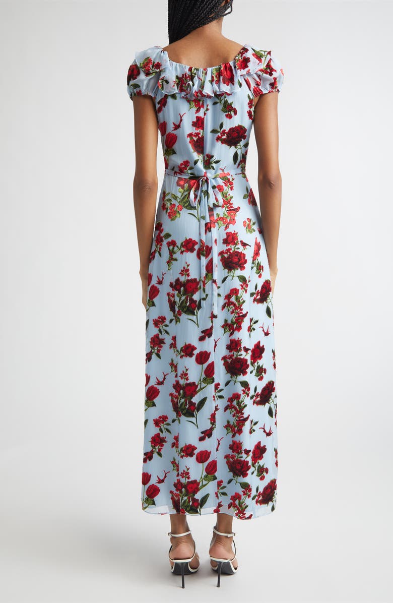 Alice + Olivia Tara Ruffle Tie Back Maxi Dress, Alternate, color, American Beauty Carolina Blue