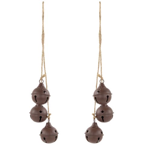 Cascading Christmas Jingle Bell Ornaments - 13.5" - Brown - Set of 2