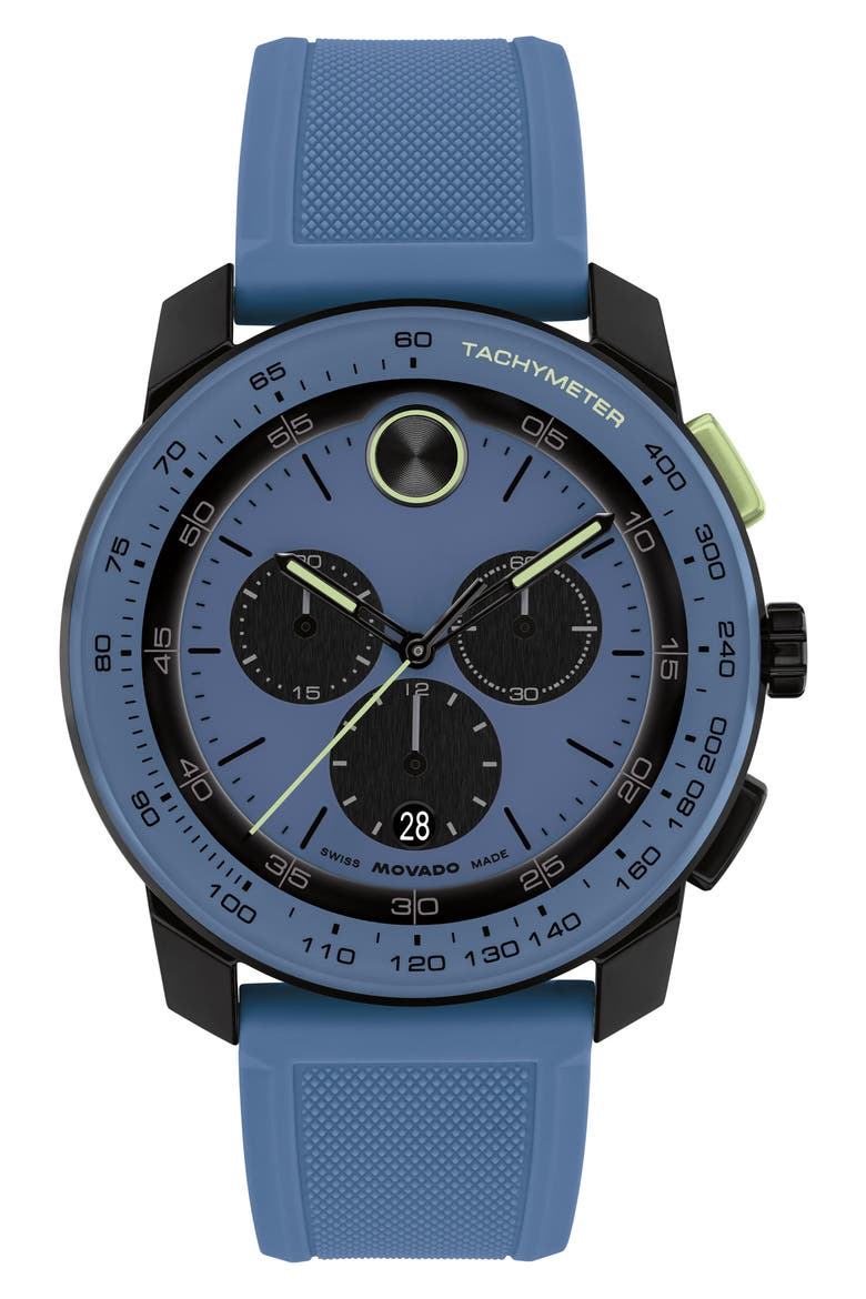 Bold TR90 Chronograph Silicone Strap Watch, 43.5mm, Main, color, BLUE