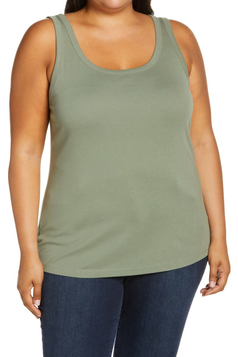 Melody Rib Tank Top, Main, color, GREEN DUNE
