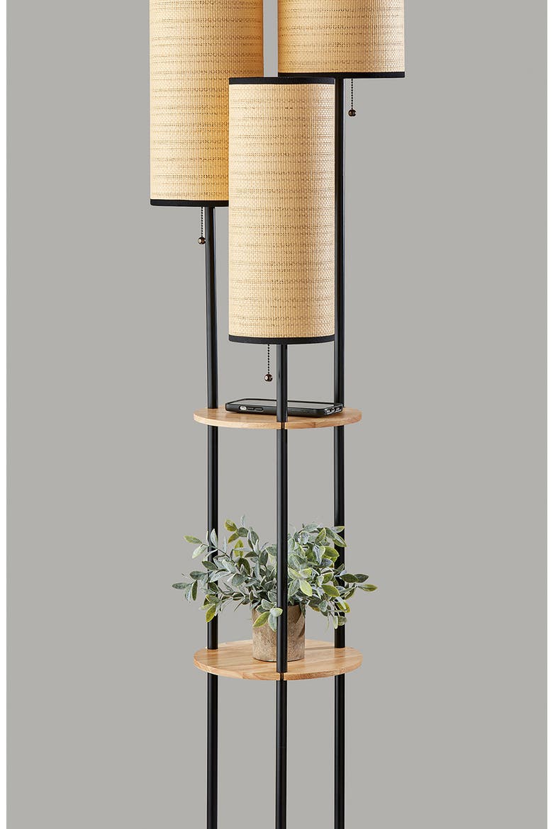 Trio Shelf Floor Lamp, Alternate, color, BLACK W. NATURAL WOOD SHELVES