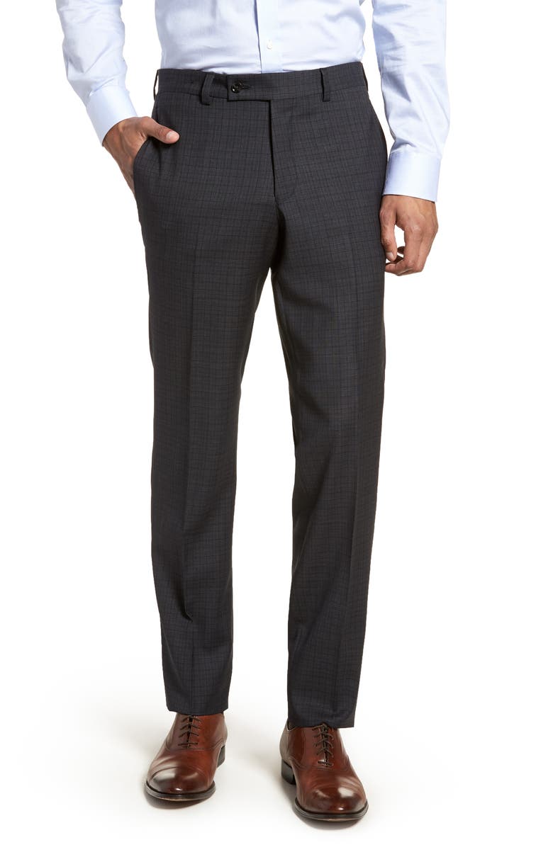 Ted Baker London Jefferson Flat Front Check Wool Trousers, Main, color, 