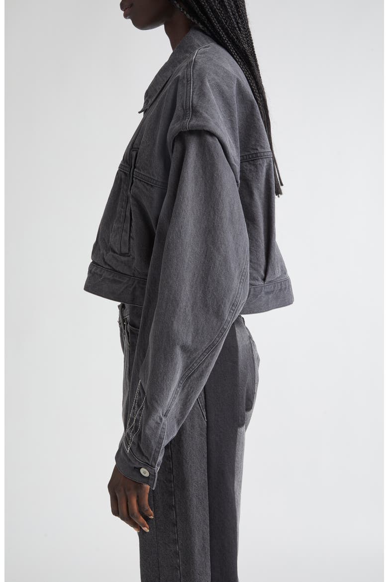 Power Shoulder Denim Crop Jacket, Alternate, color, BLACK