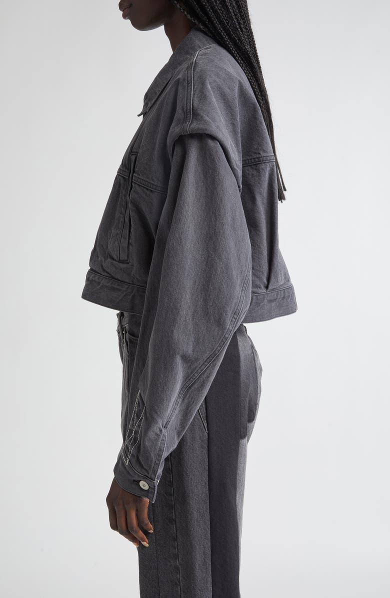 KURO Power Shoulder Denim Crop Jacket, Alternate, color, Black