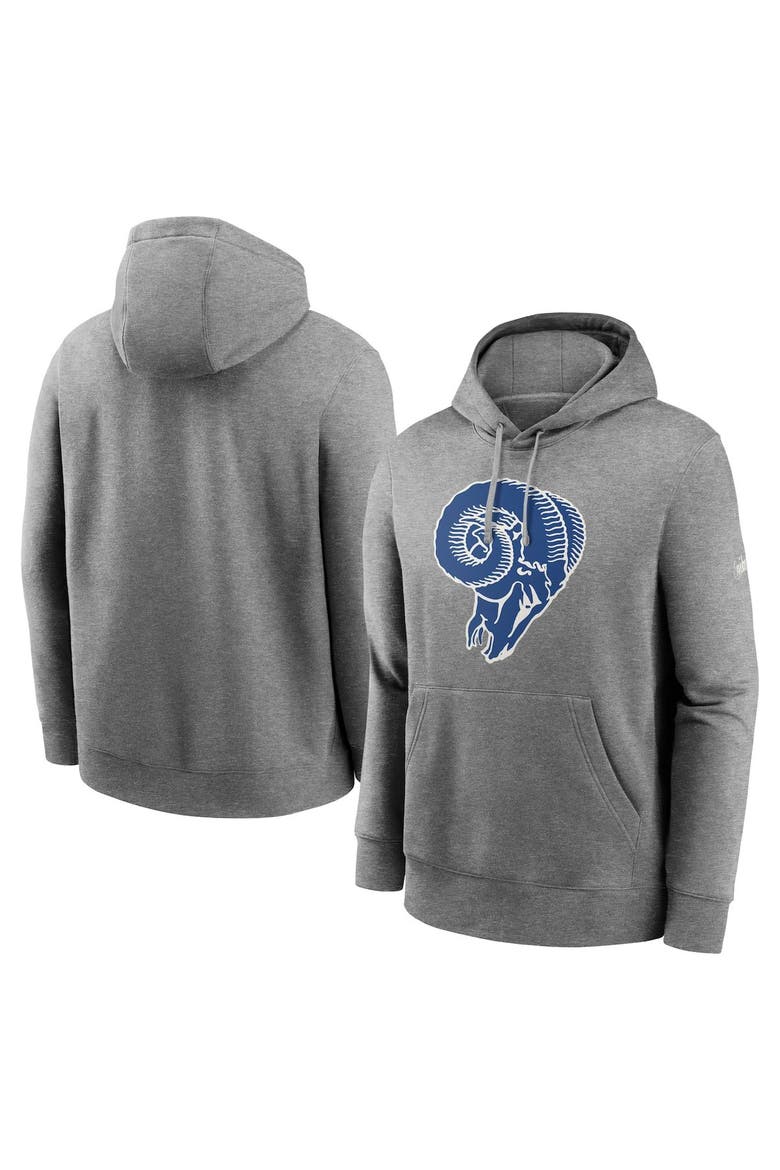Men's Nike Heathered Gray Los Angeles Rams Rewind Club Fleece Pullover Hoodie, Main, color, Heather Gray