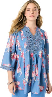 Roaman's Plus Size Juliet Lace Trim Button Down Shirt