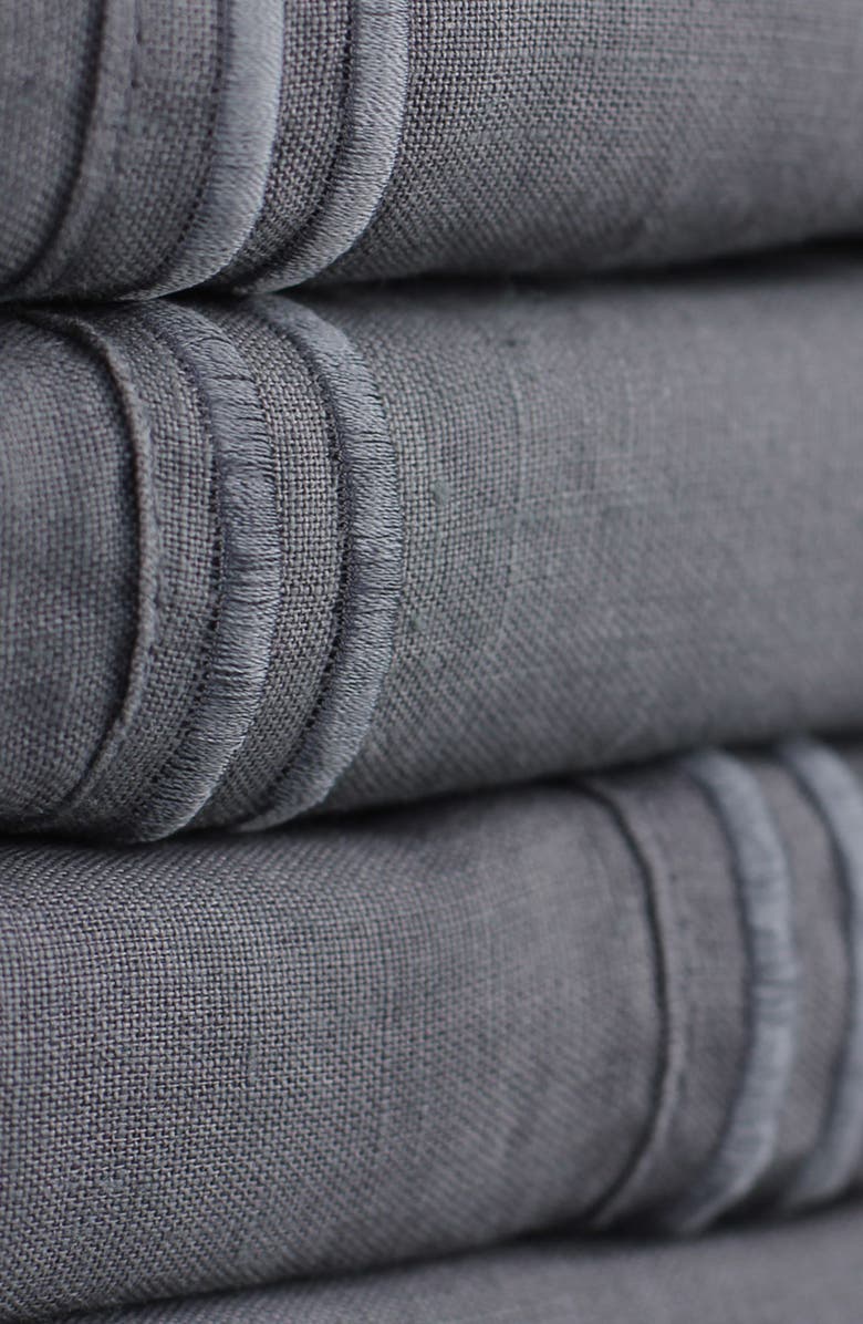 MELANGE HOME White Queen Linen 2 Stripe Embroidered Sheet 4-Piece Set, Alternate, color, 