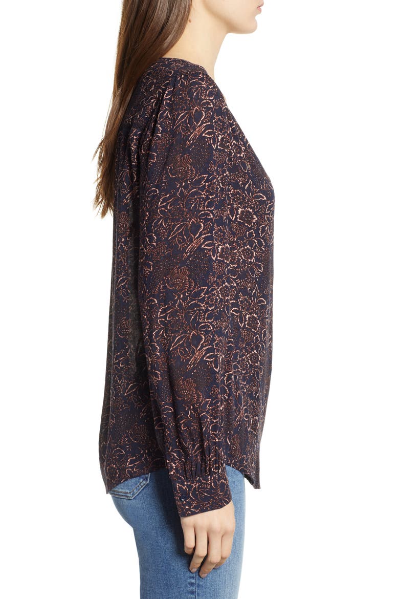 Print Popover Blouse, Alternate, color, NAVY NIGHT INK FLORAL