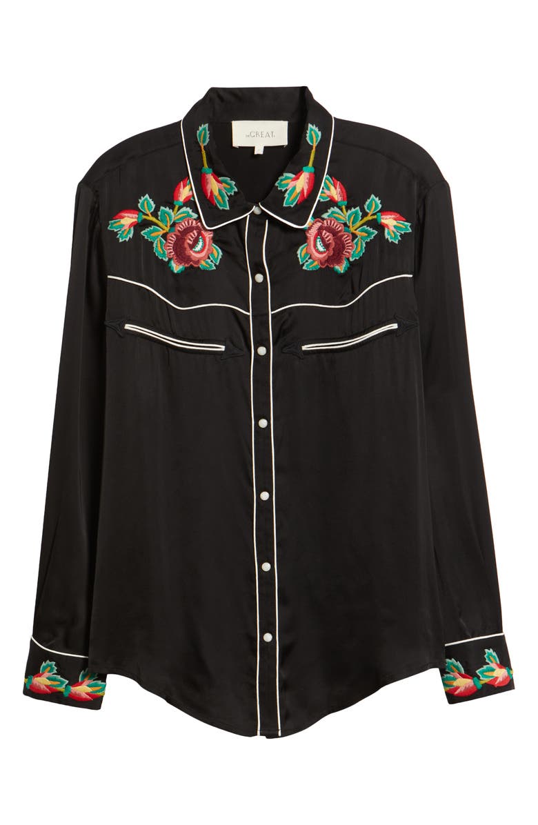 THE GREAT. Heirloom Rose Snap-Up Shirt, Alternate, color, Black