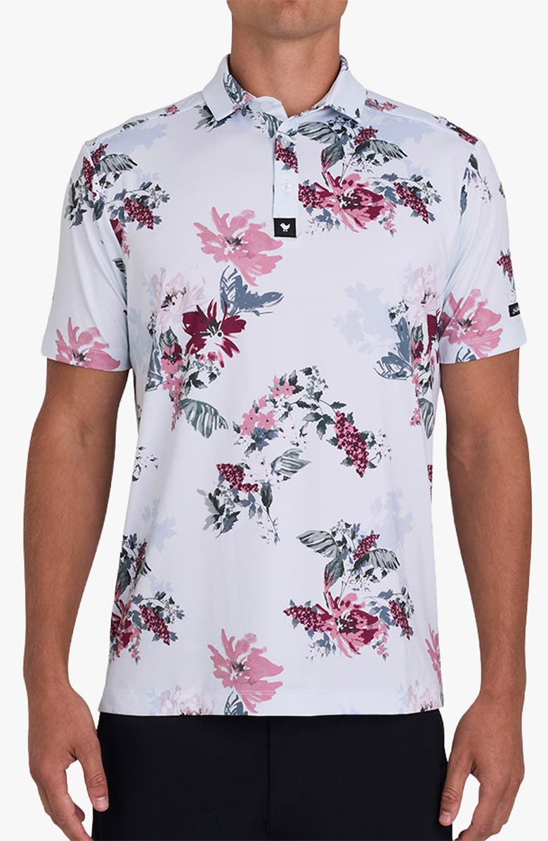 Bad Birdie Core Floral Performance Golf Polo, Main, color, Go To The Garden - Foxglove