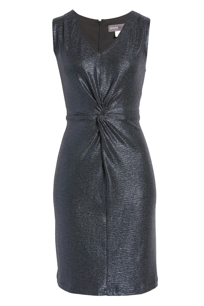 Donna Ricco Foil Knit Twist Front Dress, Alternate, color, NAVY
