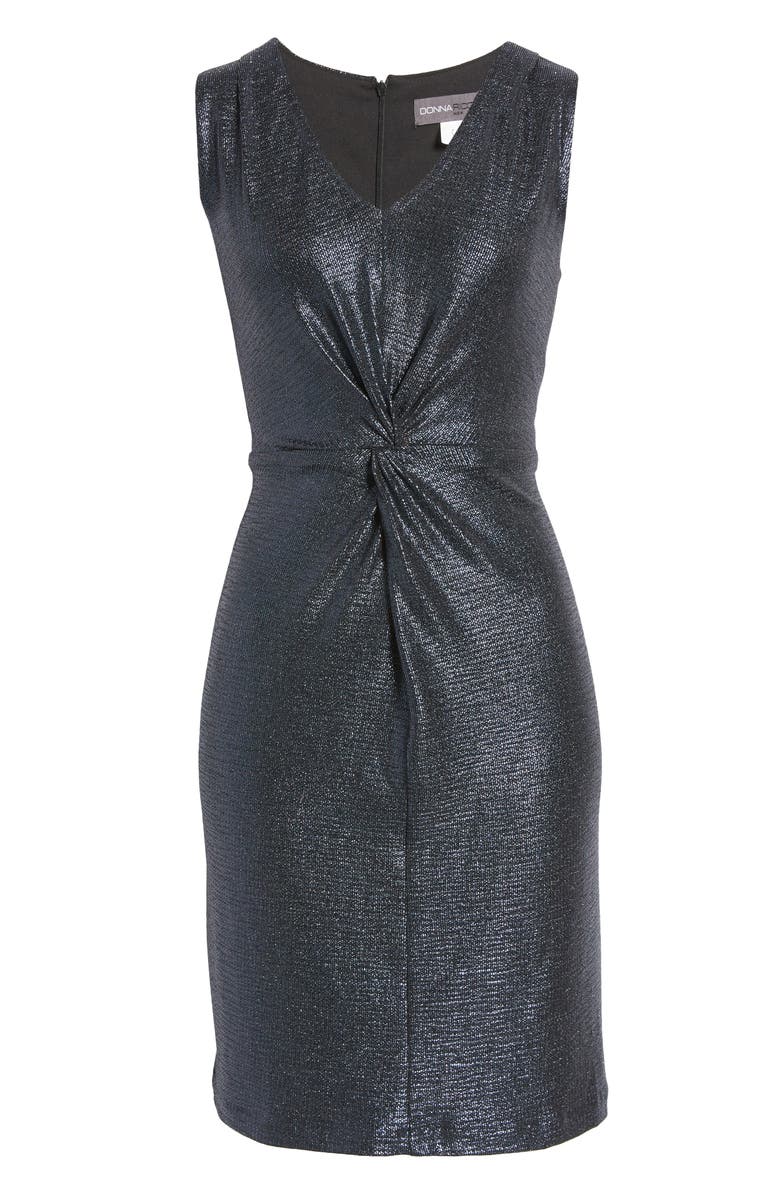 Julia Jordan Donna Ricco Foil Knit Twist Front Dress, Alternate, color, Navy