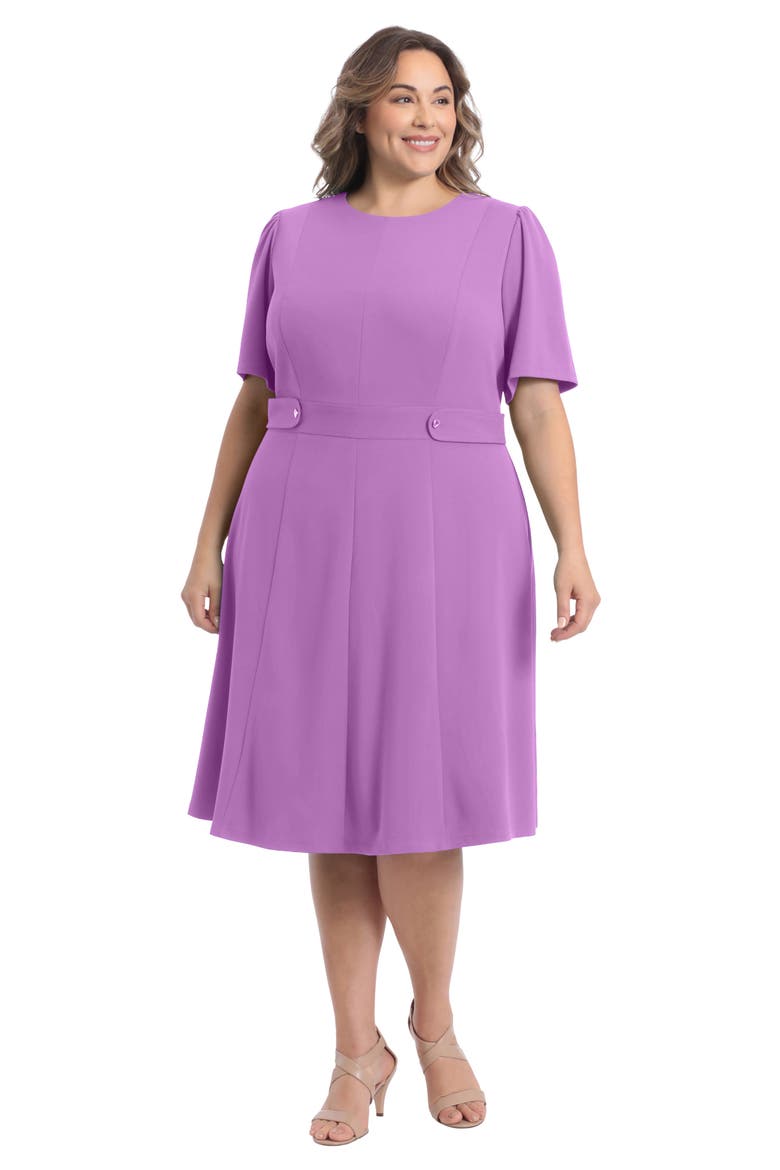 Short Sleeve Fit & Flare Midi Dress, Alternate, color, LILAC