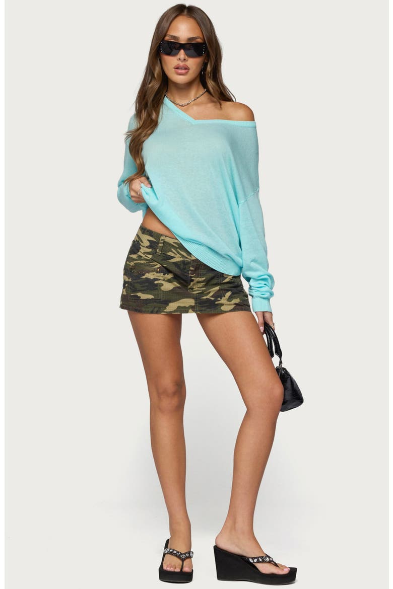 Geara V-Neck Long Sleeve Cotton Top, Alternate, color, AQUA