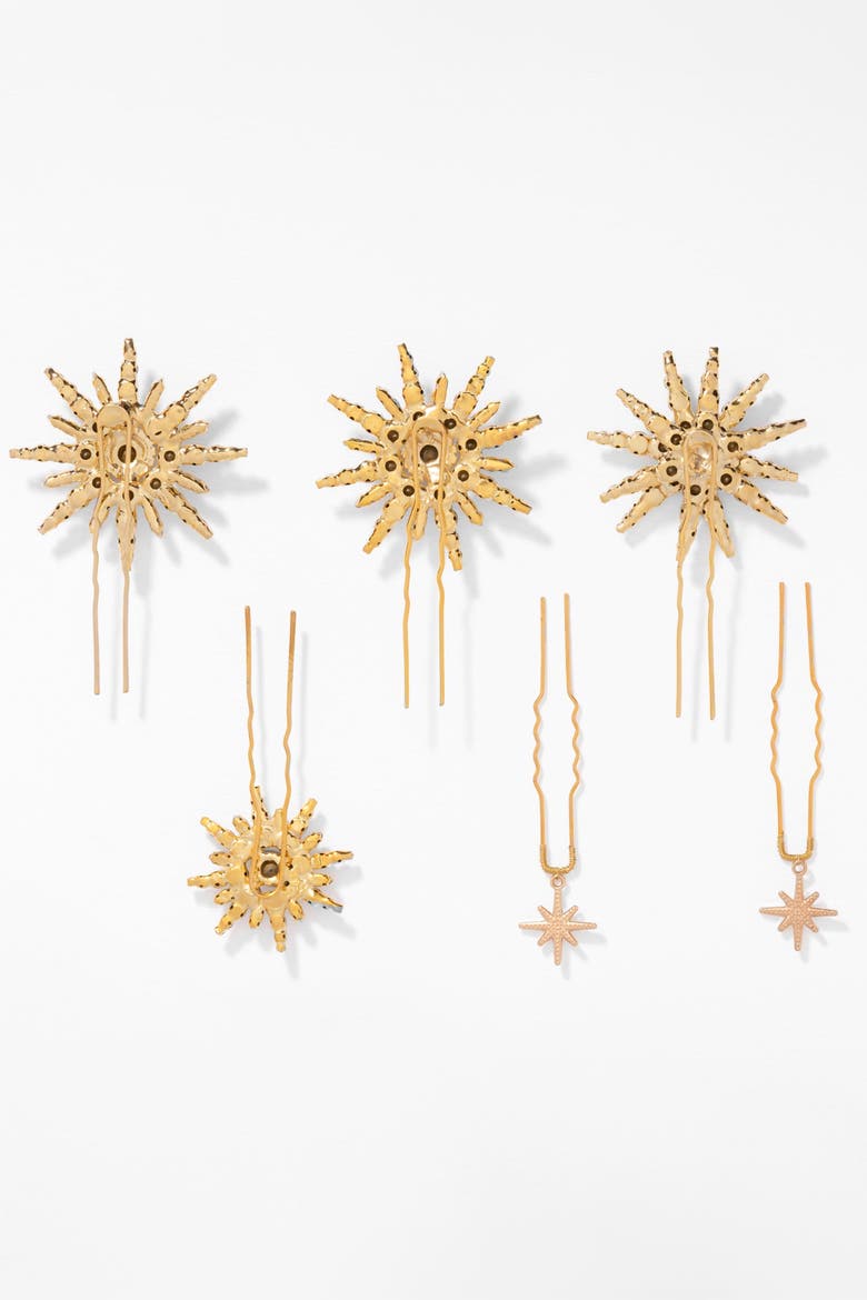 Celeste Crystal U Hair Pins - Set of 6 - Gold, Alternate, color, Gold