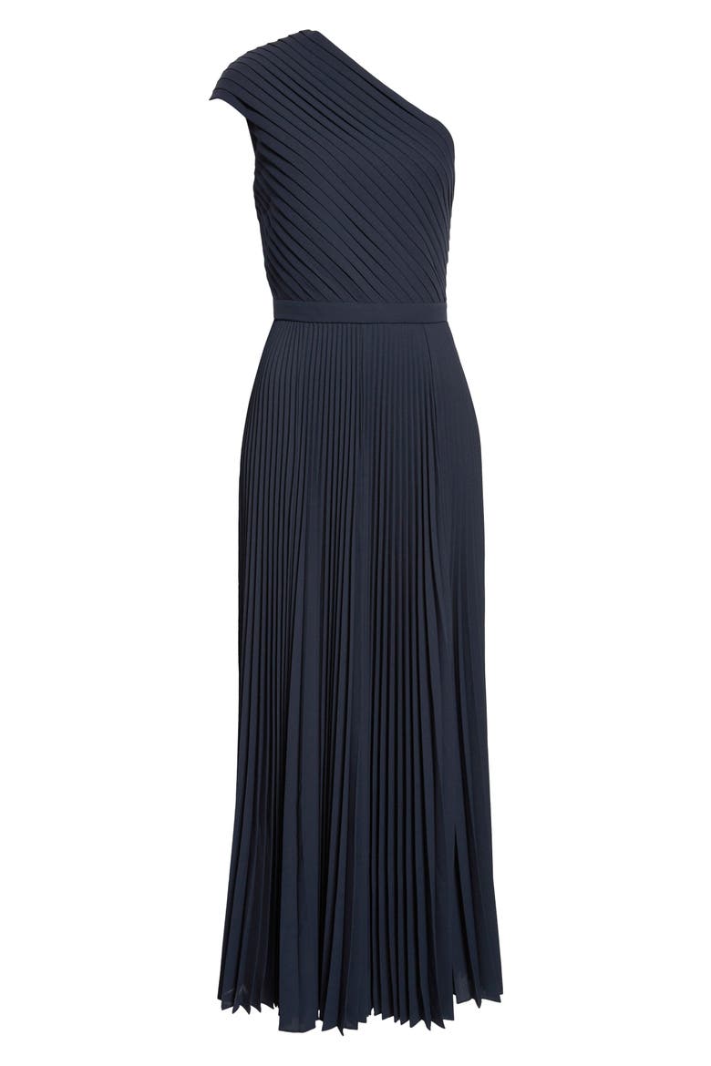 Pleated Georgette One-Shoulder Gown, Main, color, MIDNIGHT