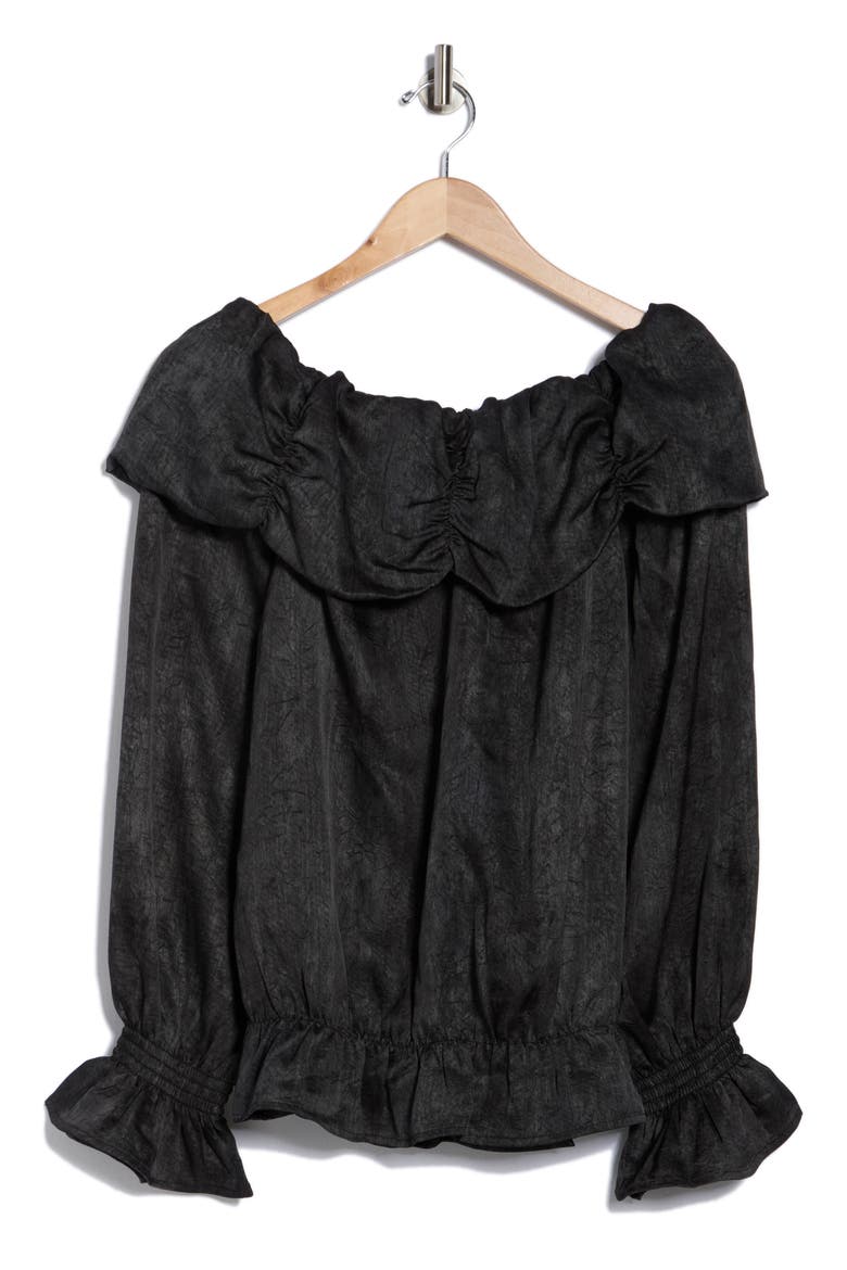 Smoke Off the Shoulder Top, Alternate, color, BLACK