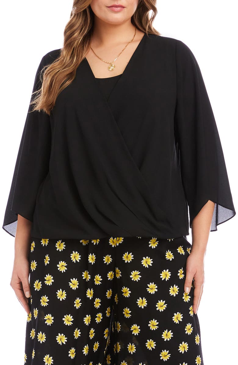 Karen Kane Drape Crossover Crepe Top, Main, color, Black