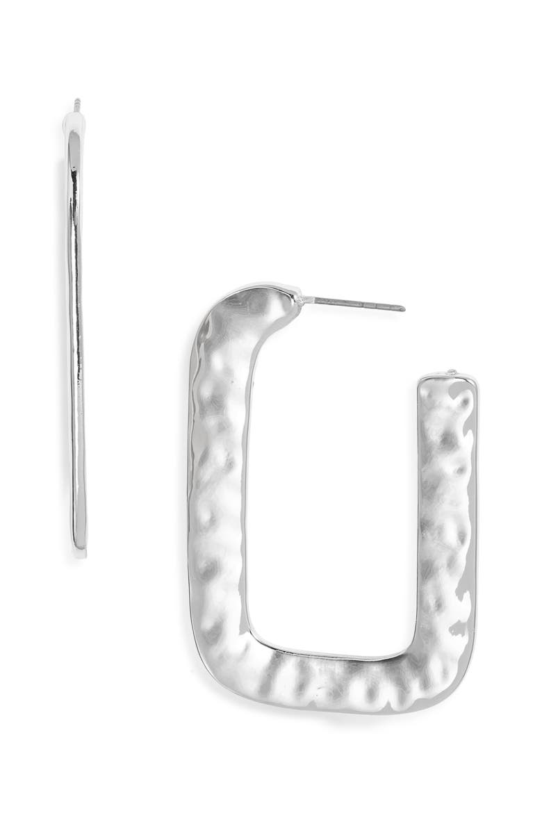 Watery Rectangular Hoop Earrings, Main, color, SILVER