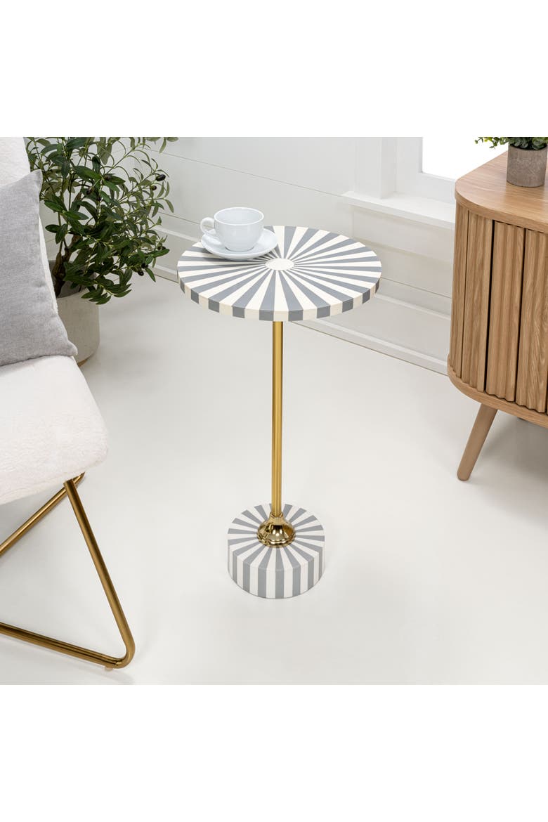 Calix Art Deco Metal/Resin Sunburst Round Drink Table, Alternate, color, Gray/White