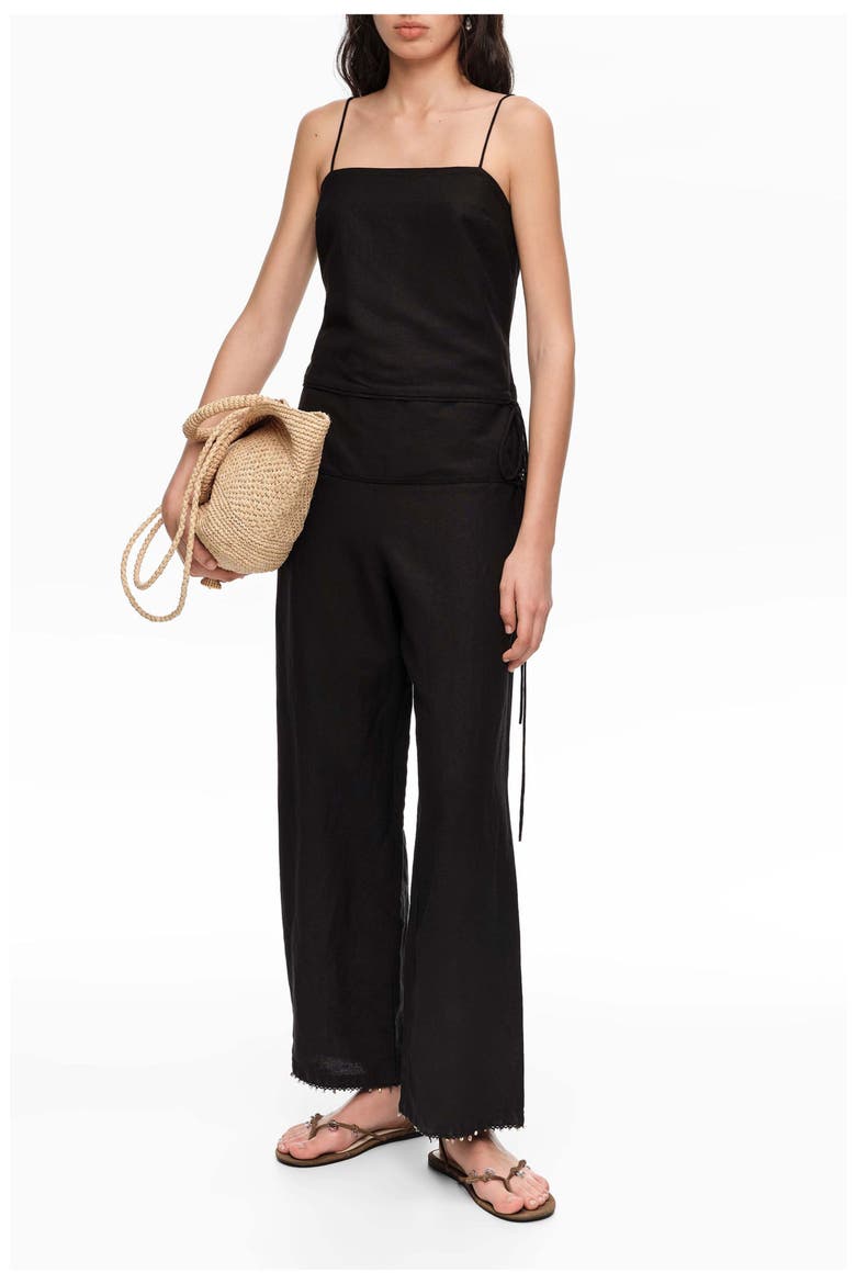 Black Jumpsuit With Adjustable Waist And Stones, Alternate, color, BLACK
