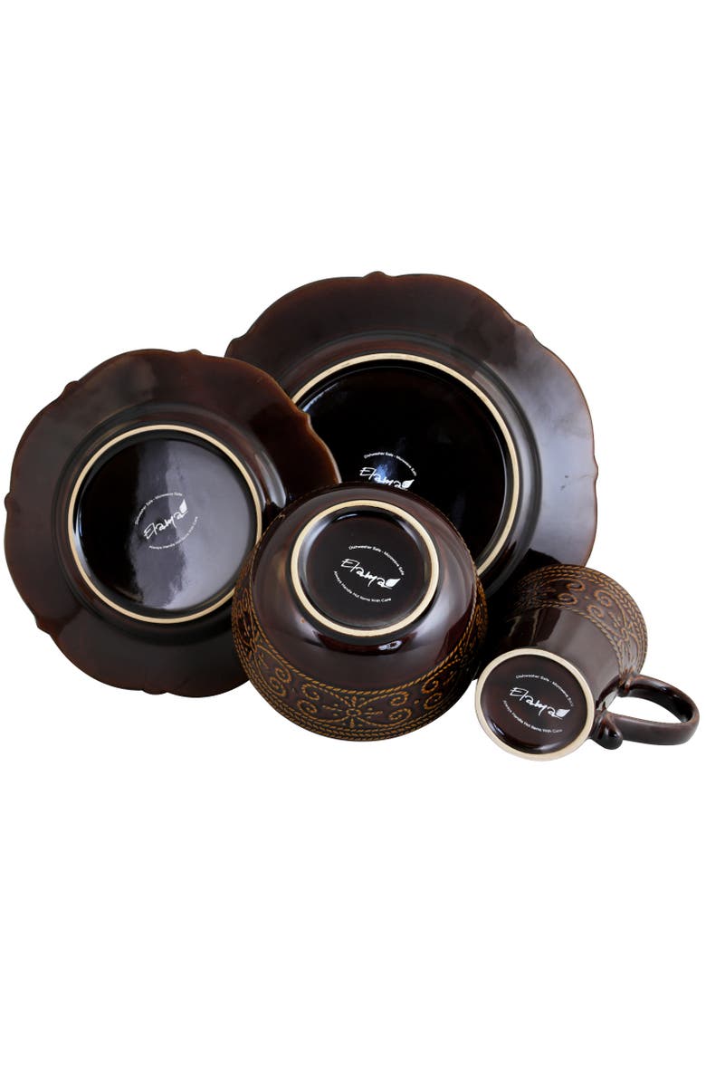 Elama Salia 16 Piece Stoneware Dinnerware Set, Alternate, color, Brown