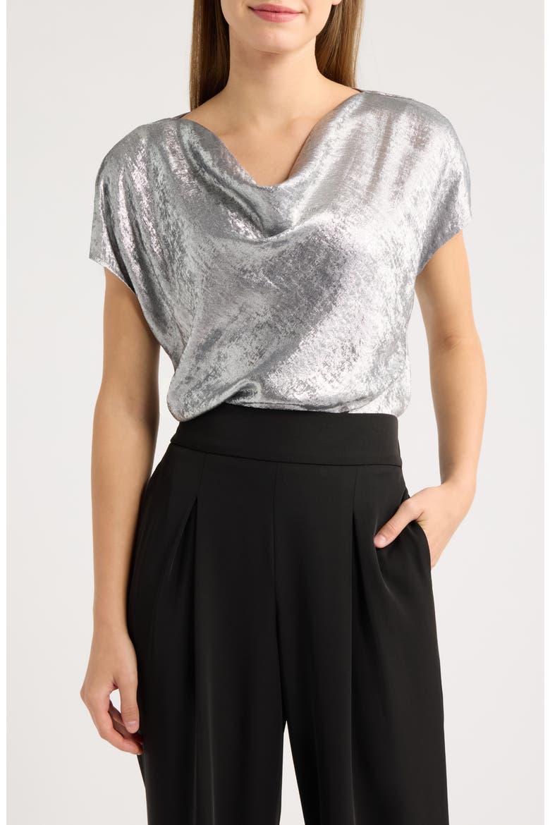 Metallic Cowl Neck Top, Main, color, SILVER