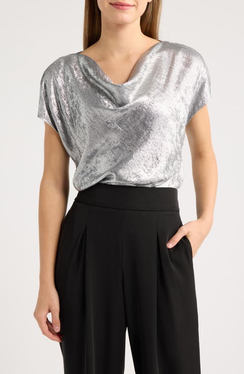 Metallic Cowl Neck Top