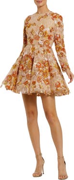 Mac Duggal High Neck Long Sleeve Sequin A Line Mini Dress