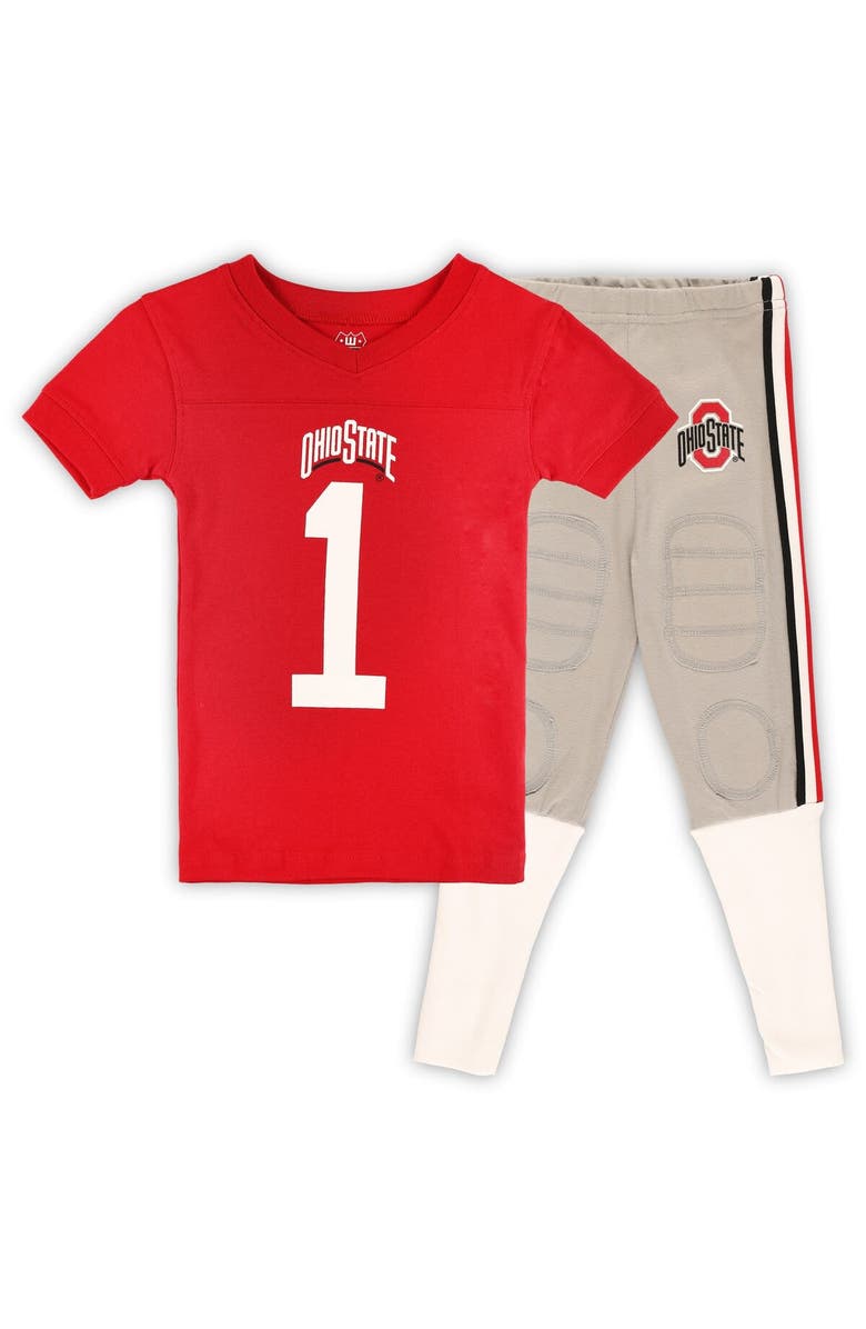 Wes & Willy Preschool Wes & Willy Scarlet Ohio State Buckeyes Football Player V-Neck T-Shirt and Pants Sleep Set, Main, color, 